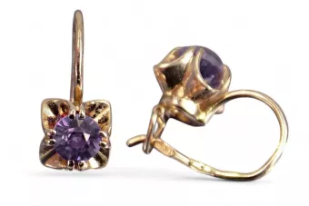 Boucles d’oreilles en or rose soviétique russe 14k 585 vec184 alexandrite rubis émeraude saphir ...