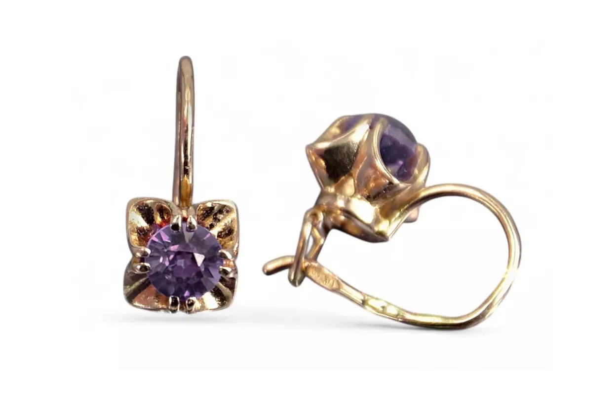 Boucles d’oreilles en or rose soviétique russe 14k 585 vec184 alexandrite rubis émeraude saphir ...