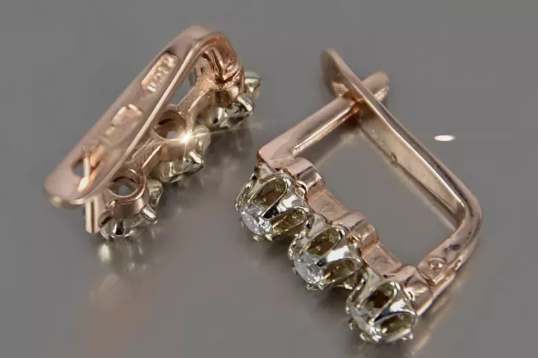 Vintage rose pink 14k 585 gold earrings vec193 alexandrite ruby emerald sapphire ...