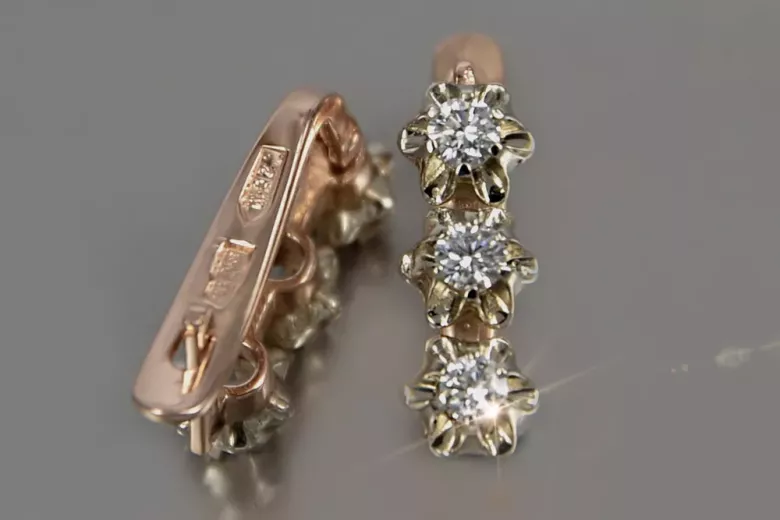 Vintage rose pink 14k 585 gold earrings vec193 alexandrite ruby emerald sapphire ...