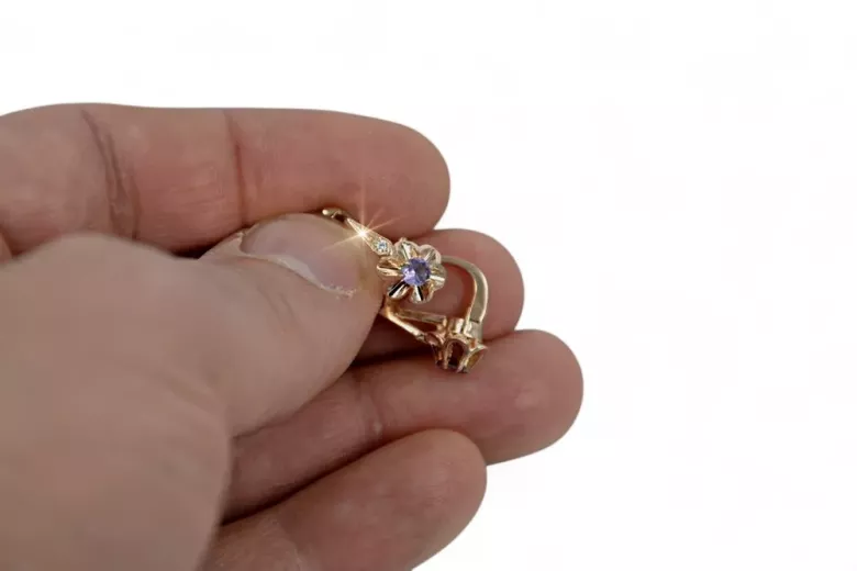 Boucles d’oreilles en or rose soviétique russe 14k 585 vec195 alexandrite rubis émeraude saphir ...