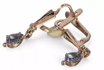 Boucles d’oreilles en or rose soviétique russe rose 14k 585 vec198 alexandrite rubis émeraude saphir ...