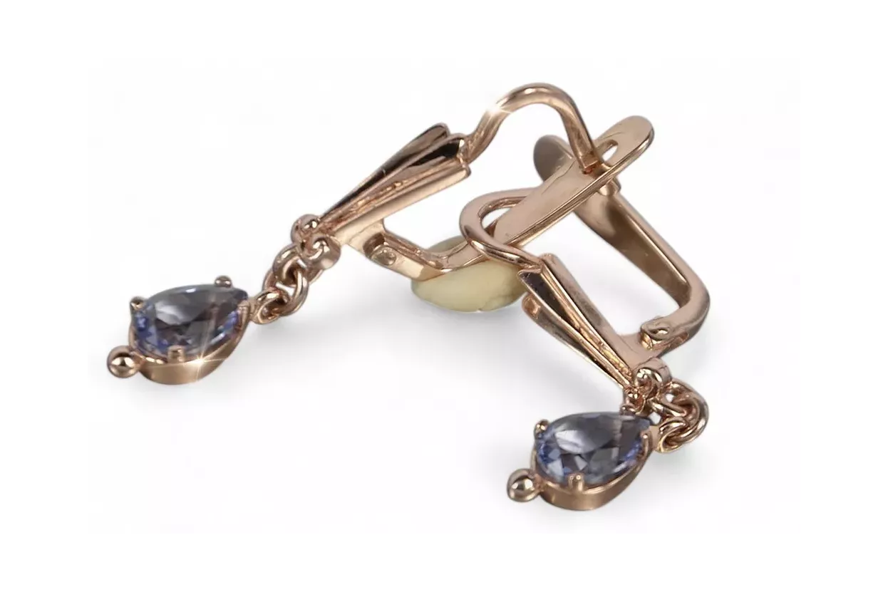 Boucles d’oreilles en or rose soviétique russe rose 14k 585 vec198 alexandrite rubis émeraude saphir ...