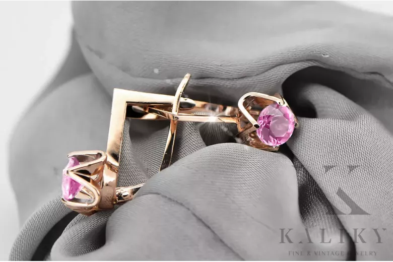 Vintage craft Earrings Amethyst Original Vintage 14K Rose Gold vec005r