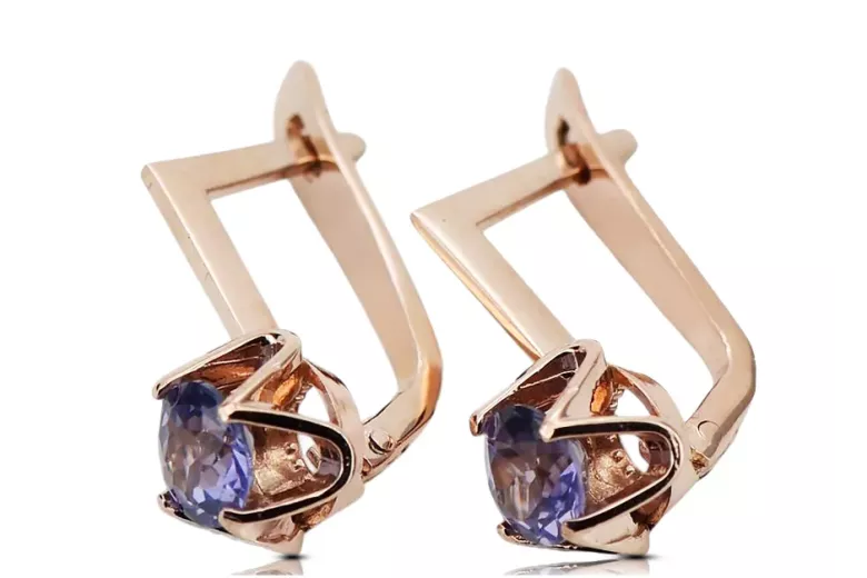 Vintage rose pink 14k 585 gold alexandrite earrings vec005 Vintage Russian Soviet Style