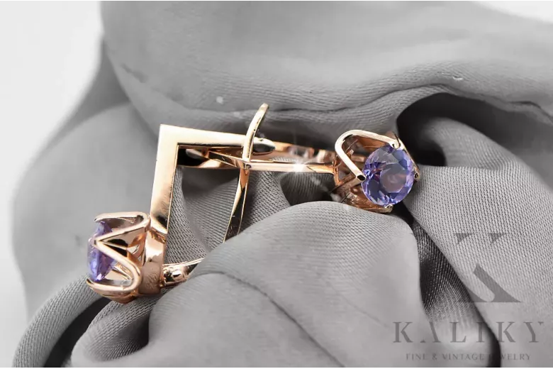 Vintage rose pink 14k 585 gold alexandrite earrings vec005 Vintage Russian Soviet Style