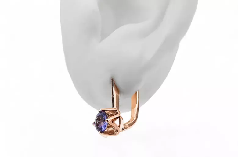 Vintage rose pink 14k 585 gold alexandrite earrings vec005 Vintage Russian Soviet Style