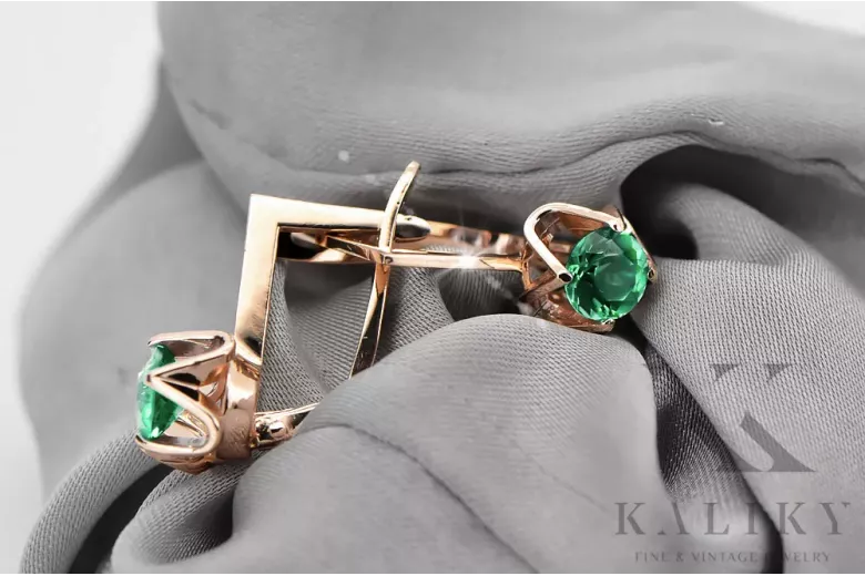 Original Vintage 14K Rose Gold Emerald Earrings Vintage Jewlery vec005r