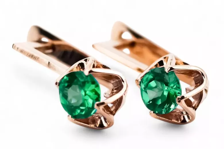 Оригинално ретро 14k розово злато Смарагд Обеци Винтидж vec005r