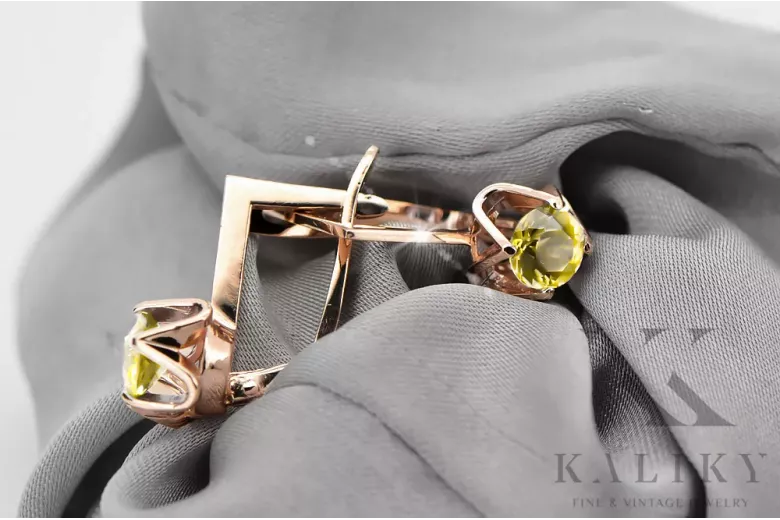 Earrings Vintage Jewlery Yellow Peridot Original Vintage 14K Rose Gold vec005r