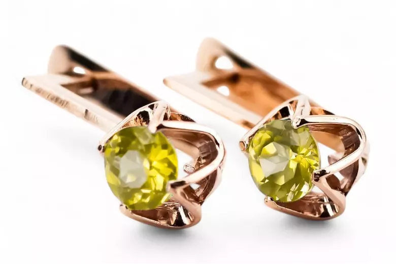 Pendientes Artesanía vintage Peridoto amarillo Oro rosa antiguo original de 14k vec005r