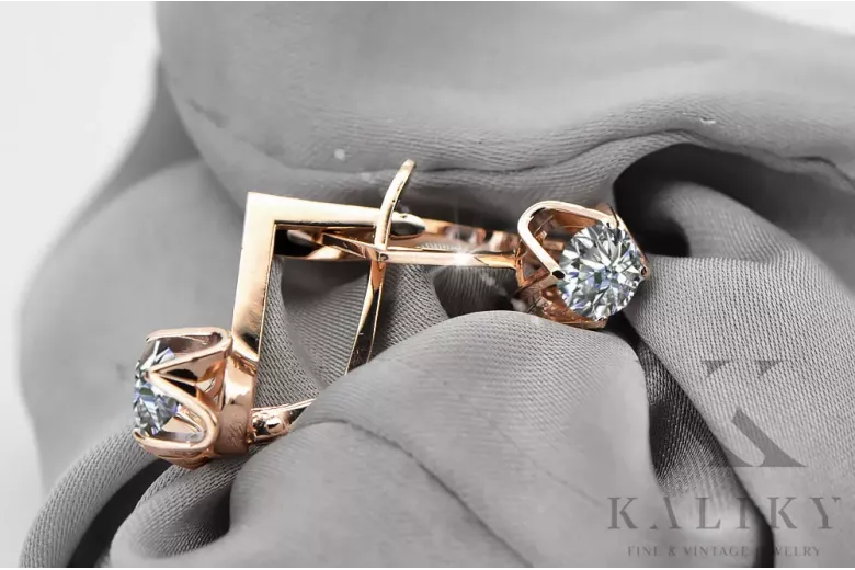 Обеци Винтидж крафт Циркон Оригинално ретро 14k розово злато vec005r