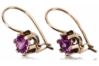 Rose pink 14k 585 gold amethyst earrings vec019 Vintage Russian Soviet style