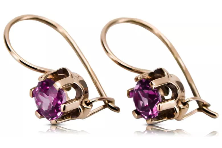 Rose pink 14k 585 gold amethyst earrings vec019 Vintage Russian Soviet style