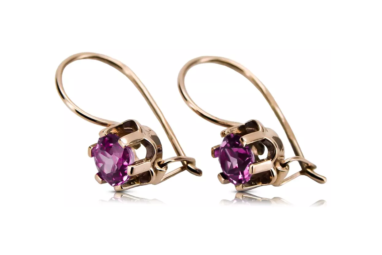Rose pink 14k 585 gold amethyst earrings vec019 Vintage Russian Soviet style Rose pink 14k 585 gold amethyst earrings vec019 Vintage Russian Soviet style