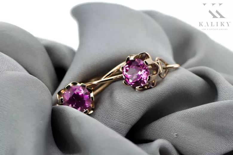 Rose pink 14k 585 gold amethyst earrings vec019 Vintage Russian Soviet style