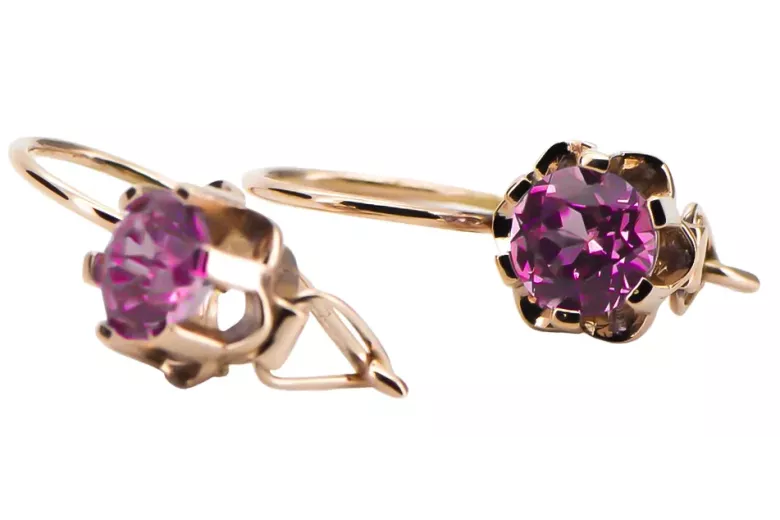 Rose pink 14k 585 gold amethyst earrings vec019 Vintage Russian Soviet style