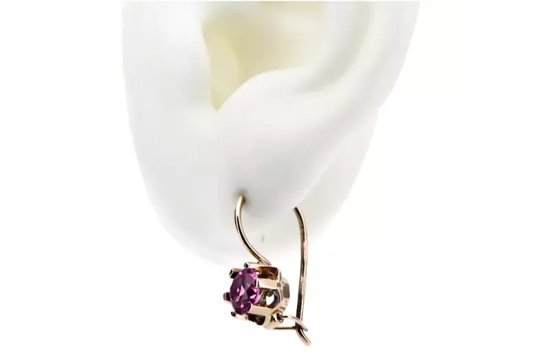 Rose pink 14k 585 gold amethyst earrings vec019 Vintage Russian Soviet style