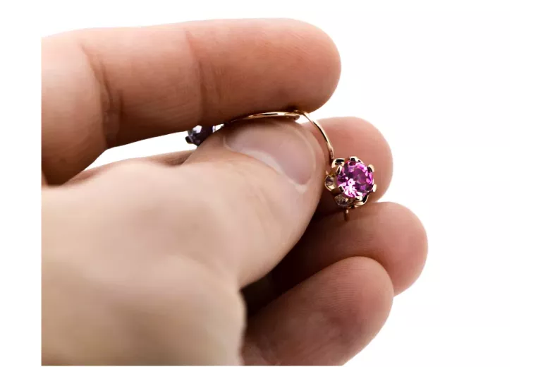 Rose pink 14k 585 gold amethyst earrings vec019 Vintage Russian Soviet style