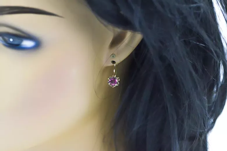 Rose pink 14k 585 gold amethyst earrings vec019 Vintage Russian Soviet style