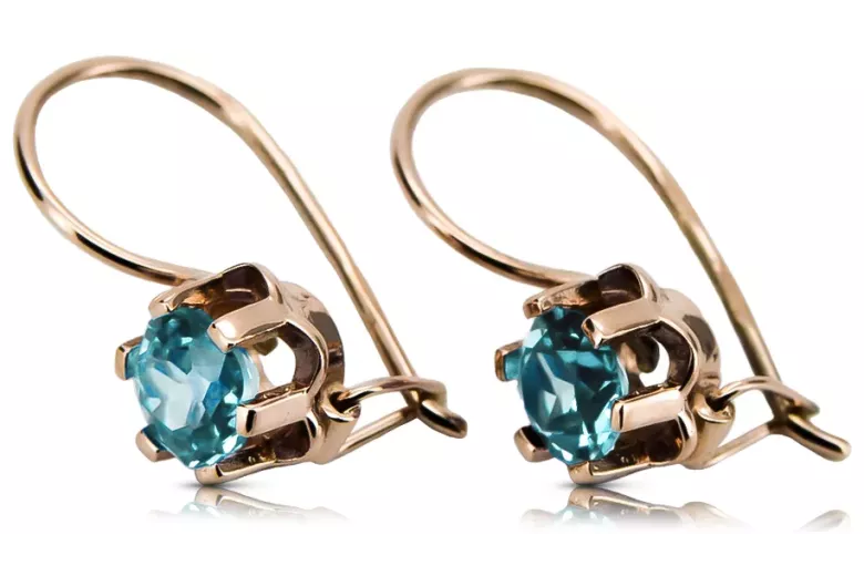 Rose pink 14k 585 gold aquamarine earrings vec019 Vintage Russian Soviet style