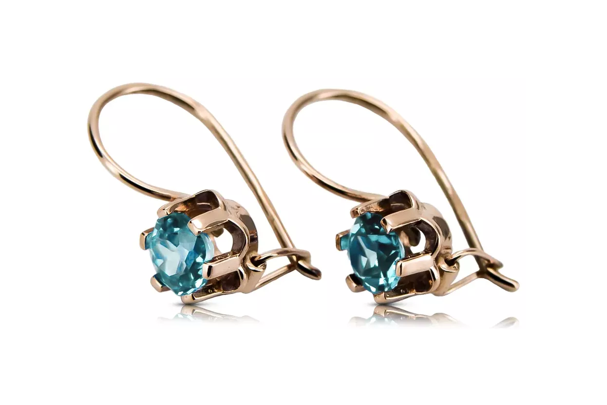 Rose pink 14k 585 gold aquamarine earrings vec019 Vintage Russian Soviet style Rose pink 14k 585 gold aquamarine earrings vec019 Vintage Russian Soviet style