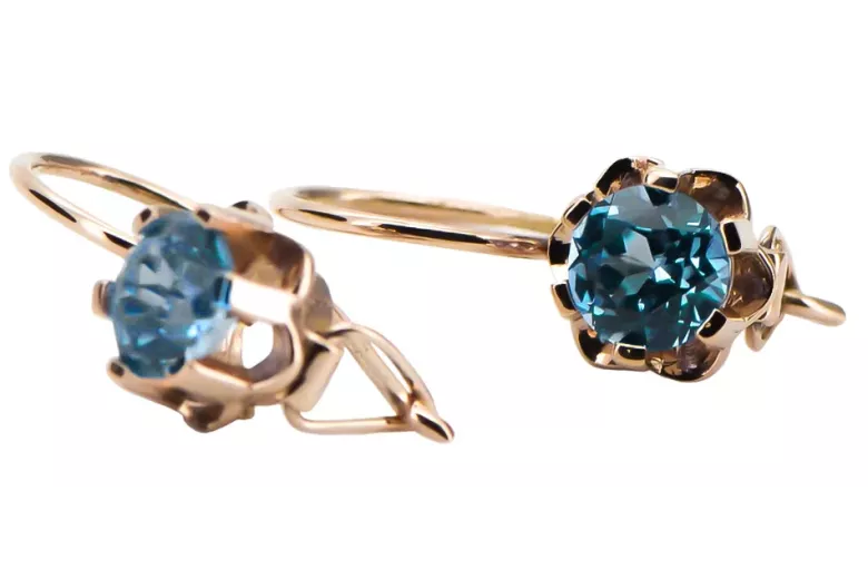 Rose pink 14k 585 gold aquamarine earrings vec019 Vintage Russian Soviet style
