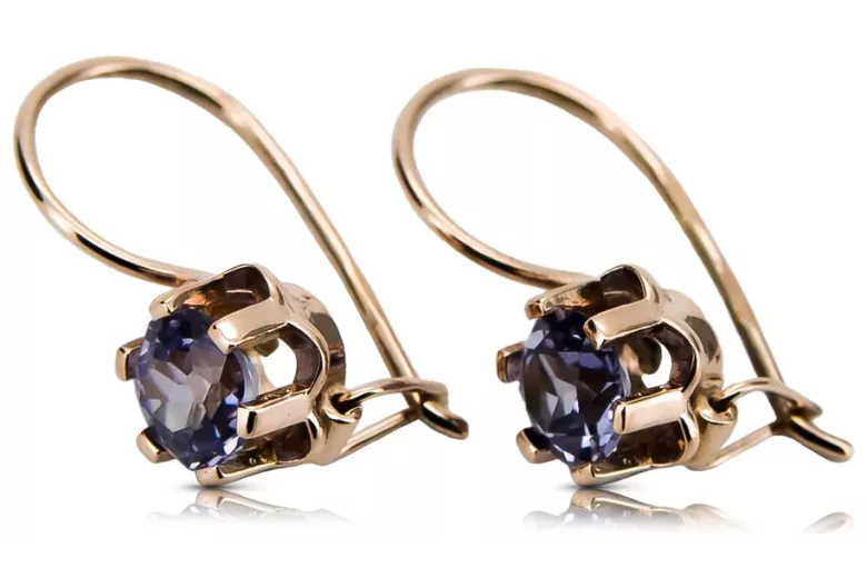 Vintage style aleksandrite earrings 14K Rose pink gold vec019r