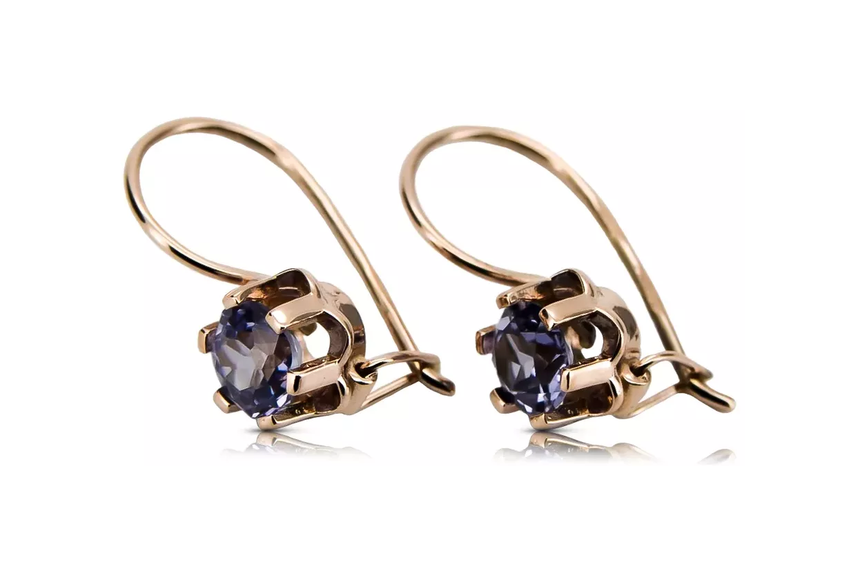 Vintage style aleksandrite earrings 14K Rose pink gold vec019r Vintage style aleksandrite earrings 14K Rose pink gold vec019r