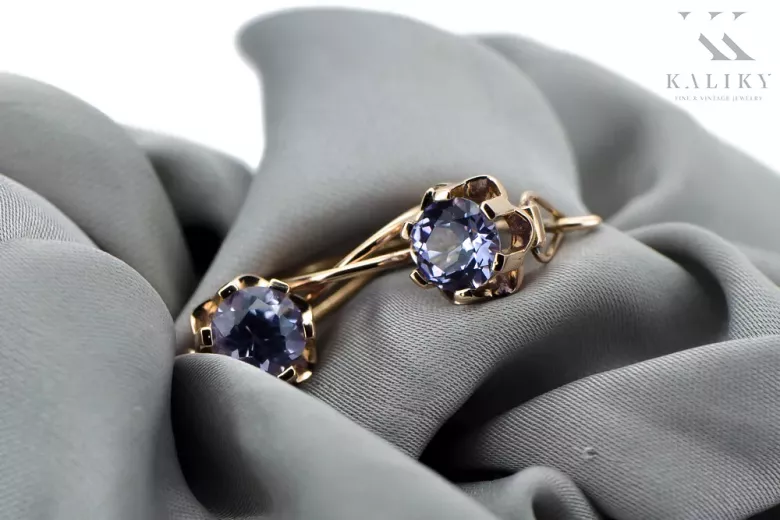 Vintage style aleksandrite earrings 14K Rose pink gold vec019r