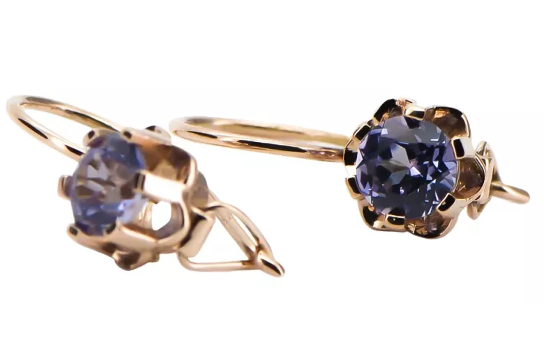 Vintage style aleksandrite earrings 14K Rose pink gold vec019r