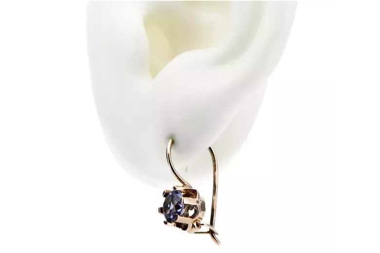 Vintage style aleksandrite earrings 14K Rose pink gold vec019r