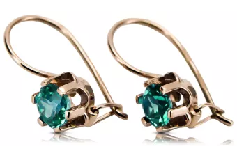 Rose pink 14k 585 gold emerald earrings vec019 Vintage Russian Soviet style