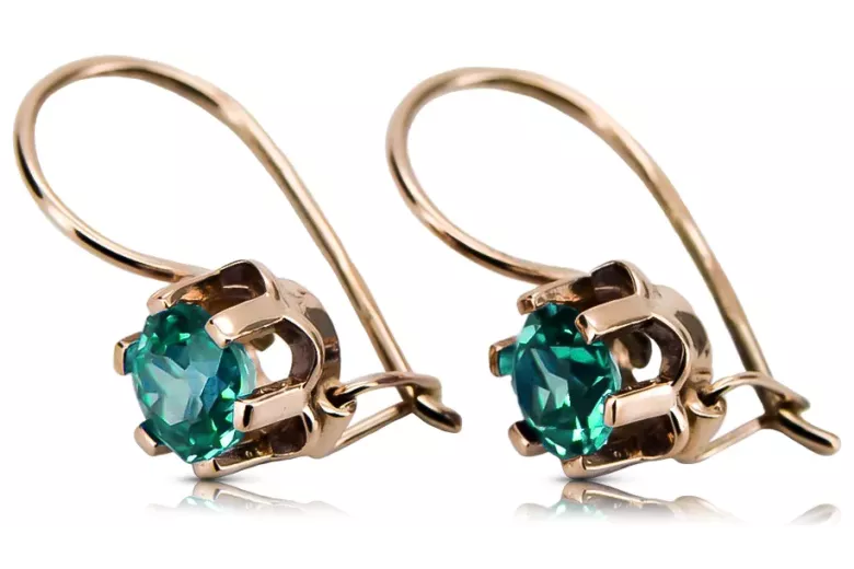 Rose pink 14k 585 gold emerald earrings vec019 Vintage Russian Soviet style