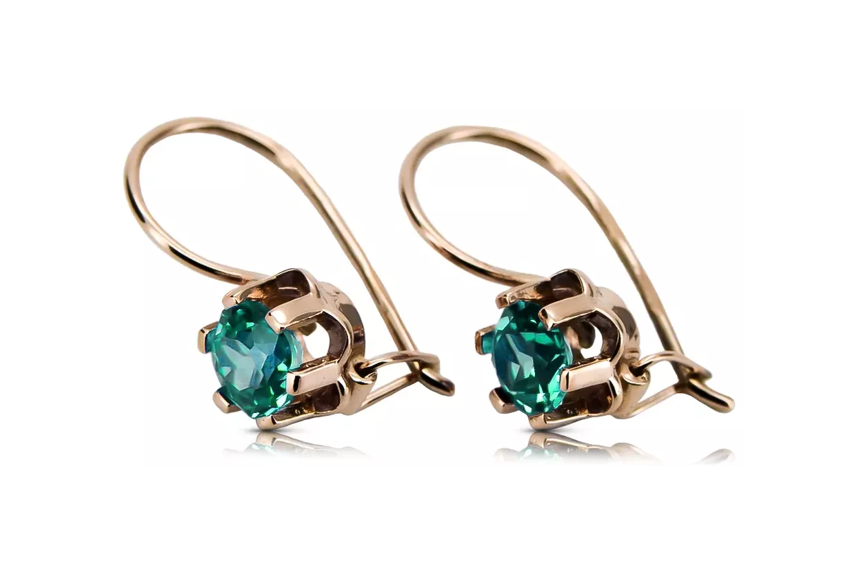 Rose pink 14k 585 gold emerald earrings vec019 Vintage Russian Soviet style