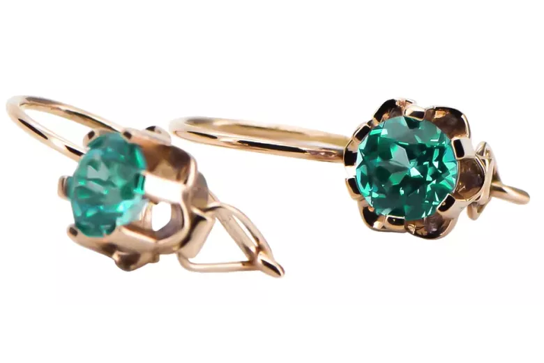Rose pink 14k 585 gold emerald earrings vec019 Vintage Russian Soviet style