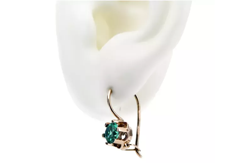 Rose pink 14k 585 gold emerald earrings vec019 Vintage Russian Soviet style