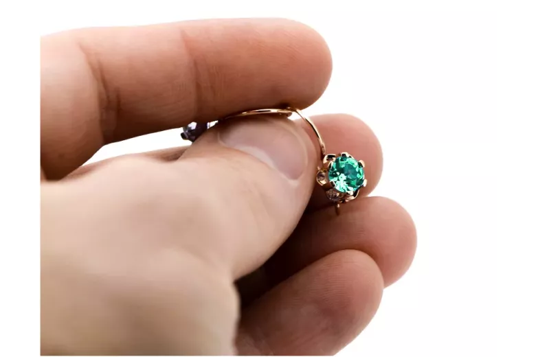 Rose pink 14k 585 gold emerald earrings vec019 Vintage Russian Soviet style