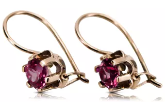 Rose pink 14k 585 gold ruby earrings vec019 Vintage Russian Soviet style