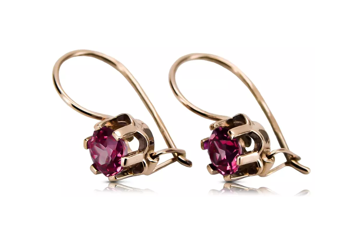 Rose pink 14k 585 gold ruby earrings vec019 Vintage Russian Soviet style Rose pink 14k 585 gold ruby earrings vec019 Vintage Russian Soviet style