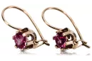 Rose pink 14k 585 gold ruby earrings vec019 Vintage Russian Soviet style