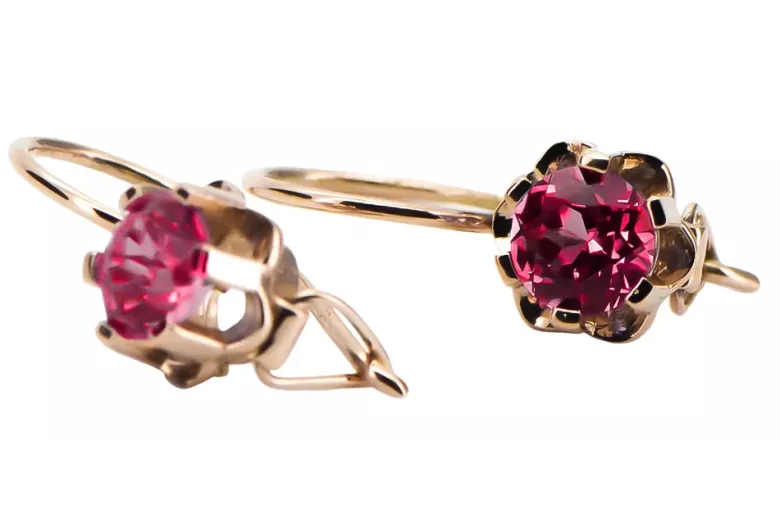 Rose pink 14k 585 gold ruby earrings vec019 Vintage Russian Soviet style
