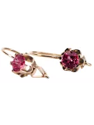 Rose pink 14k 585 gold ruby earrings vec019 Vintage Russian Soviet style