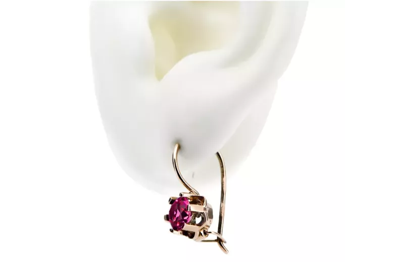 Rose pink 14k 585 gold ruby earrings vec019 Vintage Russian Soviet style