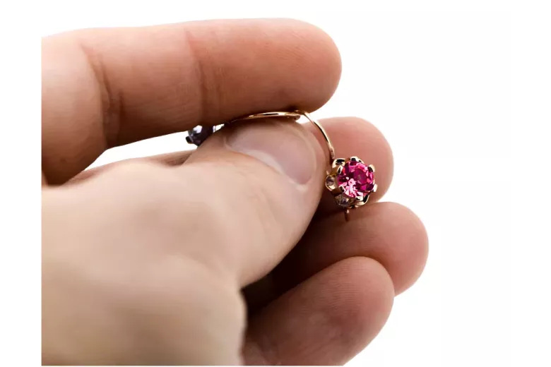 Rose pink 14k 585 gold ruby earrings vec019 Vintage Russian Soviet style