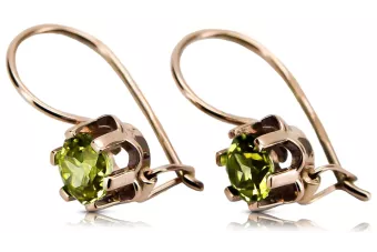 Rose pink 14k 585 gold peridot earrings vec019 Vintage Russian Soviet style