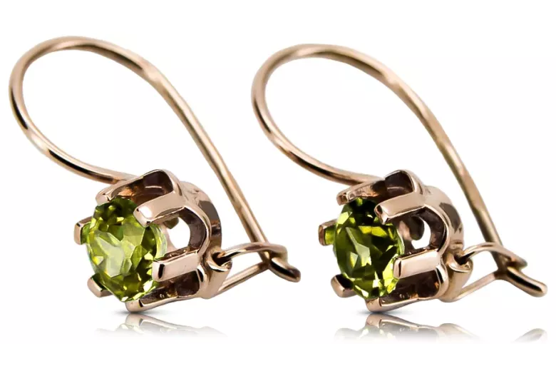 Rose pink 14k 585 gold peridot earrings vec019 Vintage Russian Soviet style