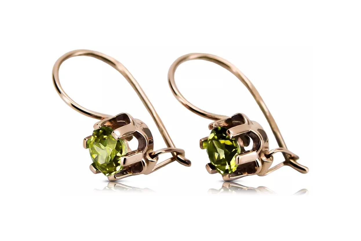 Boucles d'oreilles péridot en or rose rose 14 carats 585 vec019 style soviétique russe vintage Boucles d'oreilles péridot en or rose rose 14 carats 585 vec019 style soviétique russe vintage