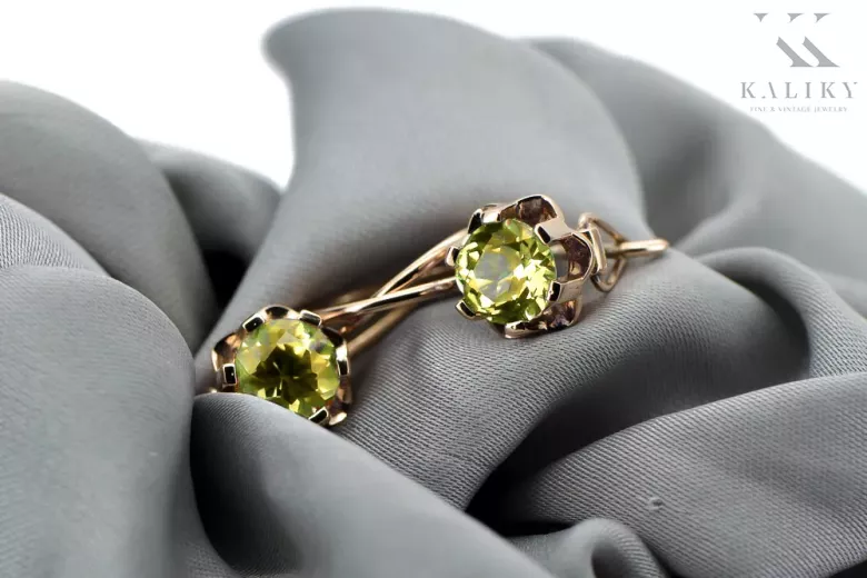 Rose pink 14k 585 gold peridot earrings vec019 Vintage Russian Soviet style