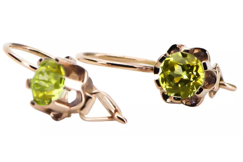 Rose pink 14k 585 gold peridot earrings vec019 Vintage Russian Soviet style